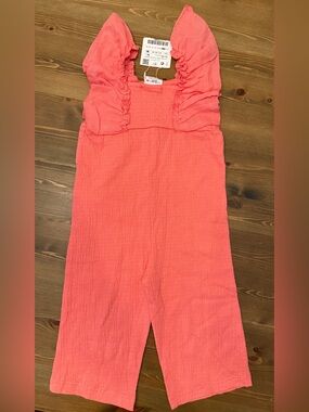 NEW Zara Coral Pink Ruffled One-Piece Bodysuit Jumper (12-18M)